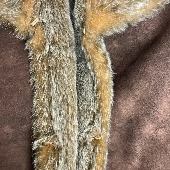 No Name Chocolate Brown Faux Suede & Faux Fox Fur Lined Coat XL - Picture 9 of 11